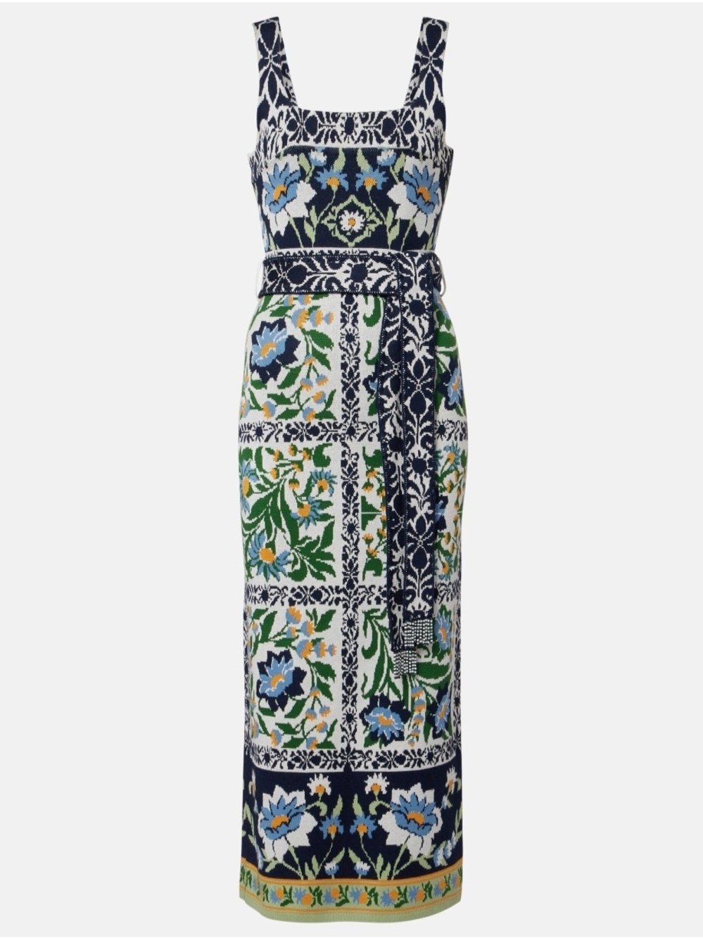 FARM Rio Navy, Blue and Green Floral Patchwork Midi Dress